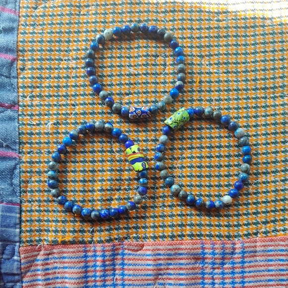 Set - Lapis and Trade Bead Bracelets - Picture 3 of 4